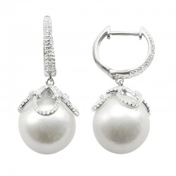  13.0-14.0mm Cultured Freshwater Pearl and White Topaz Drop Earrings