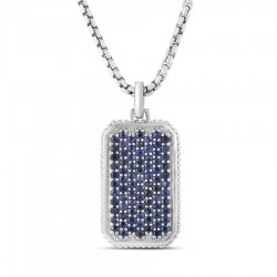 Mens Silver Sapphire Dog Tag Necklaces