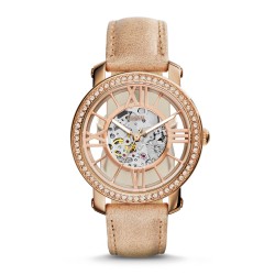 Curiosity Automatic Skeleton Dial Beige Leather Ladies Watch